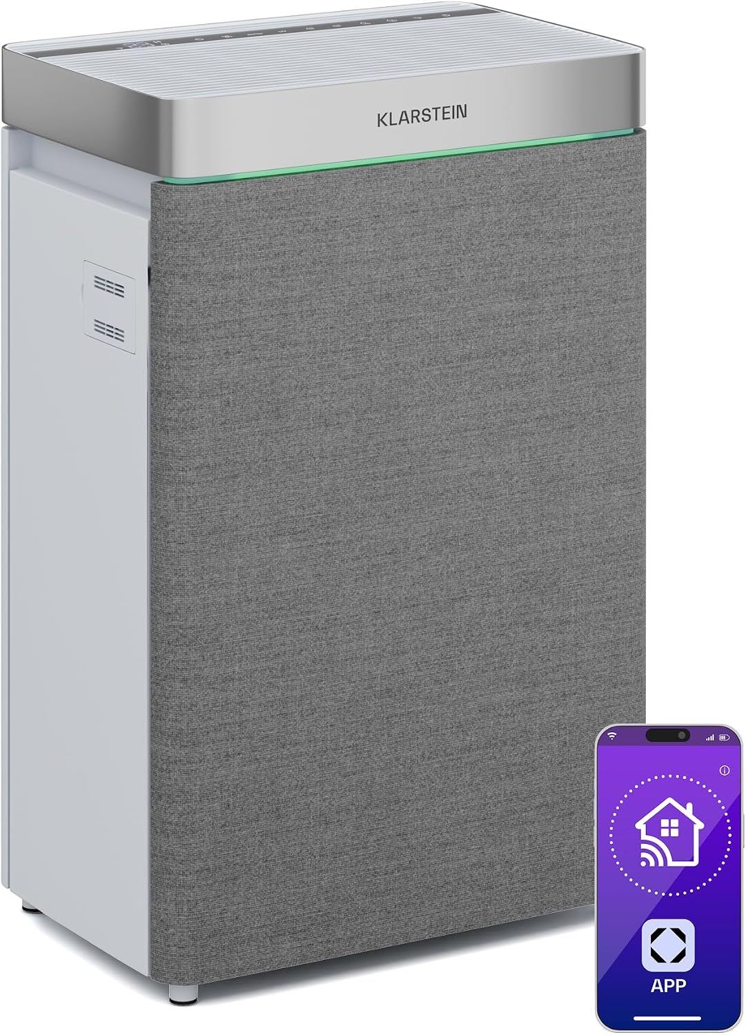 KLARSTEIN, Purificatore d'aria, 400 m³/h, 60 m, 6,2 L, Bianco, Wi-Fi, timer, filtro HEPA