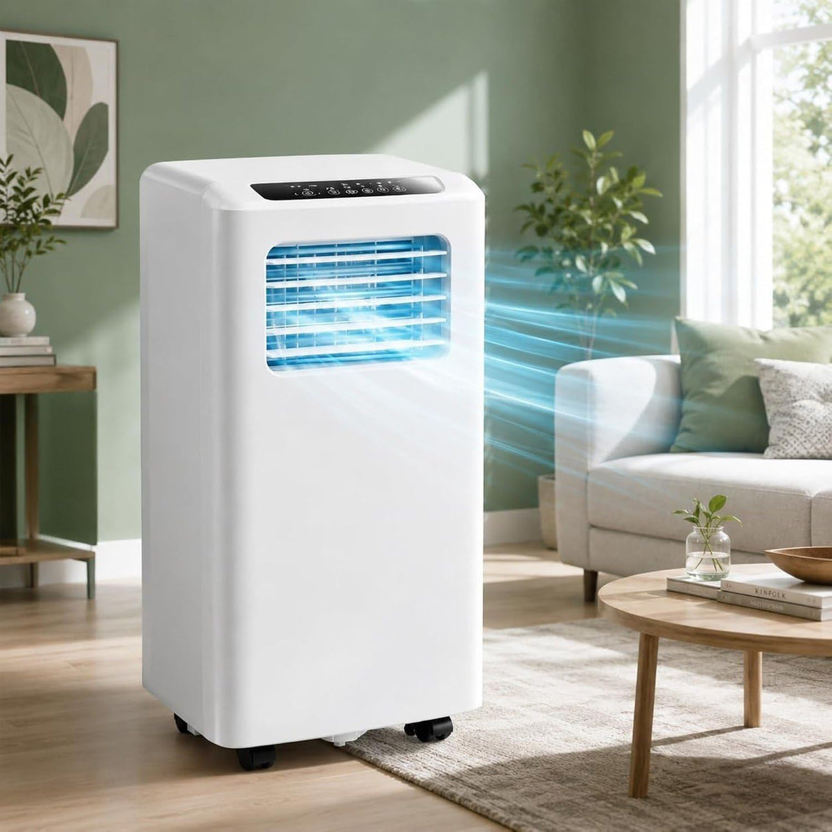 ZZGZZG, Condizionatore portatile, 12000 BTU, 2600 W, Bianco, illuminazione LED, telecomando, timer