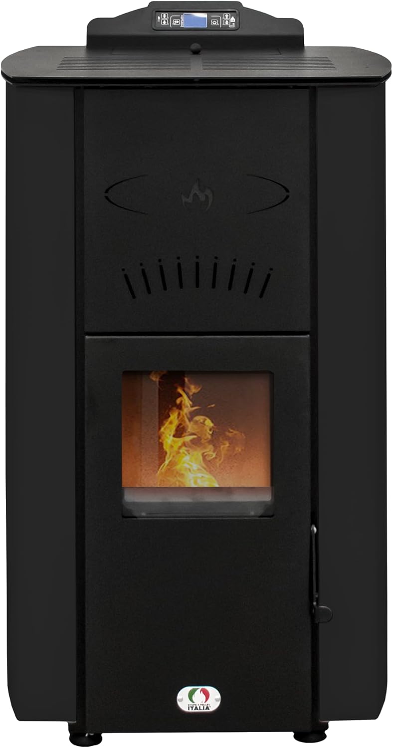 STUFE A PELLET ITALIA, Impianti di riscaldamento a pellet, 24 kW, 180 m, 7 L, Nero, Wi-Fi