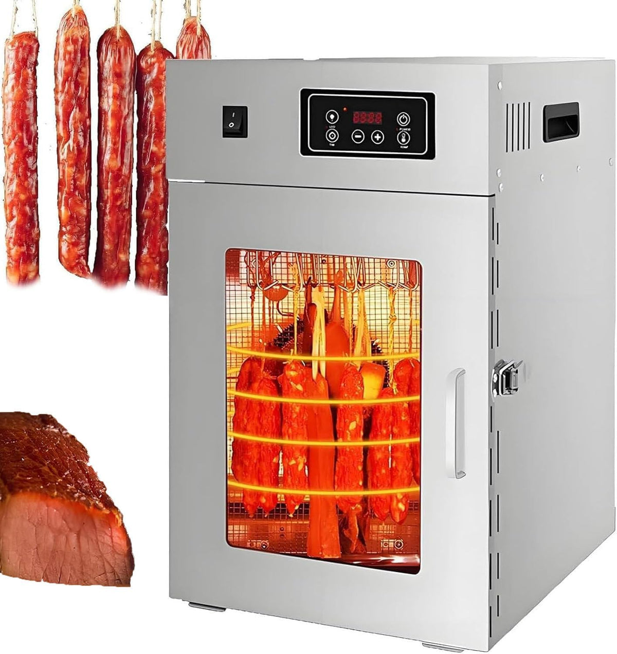 LjlXanthiper, Essiccatori per alimenti, 30-90°c, 34 x 40 x 55 cm, 800 W, Argento, acciaio inox, timer