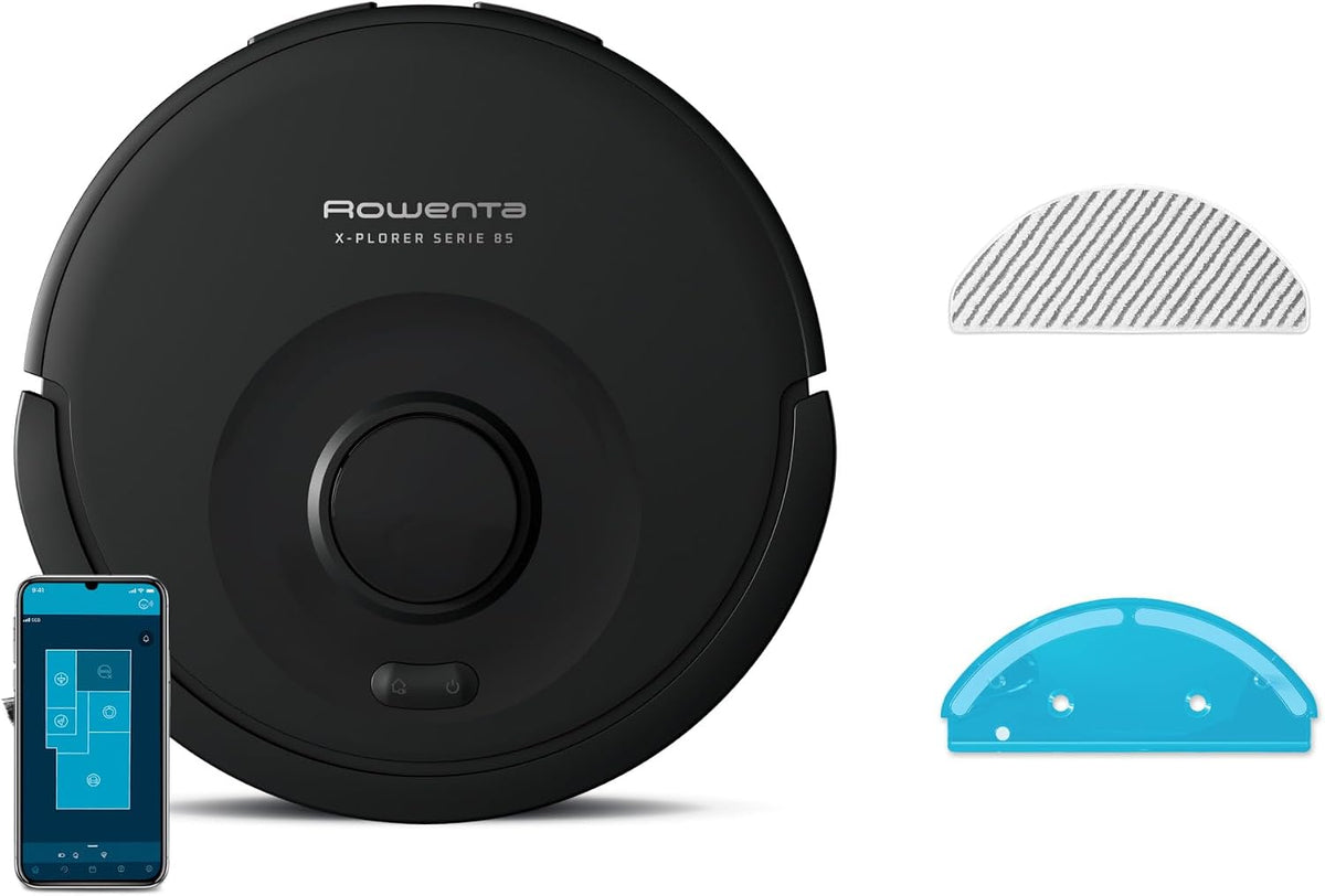 Robot aspirapolvere, RR87C5FE, Rowenta, 270 m, Nero, Wi-Fi, 2 in 1