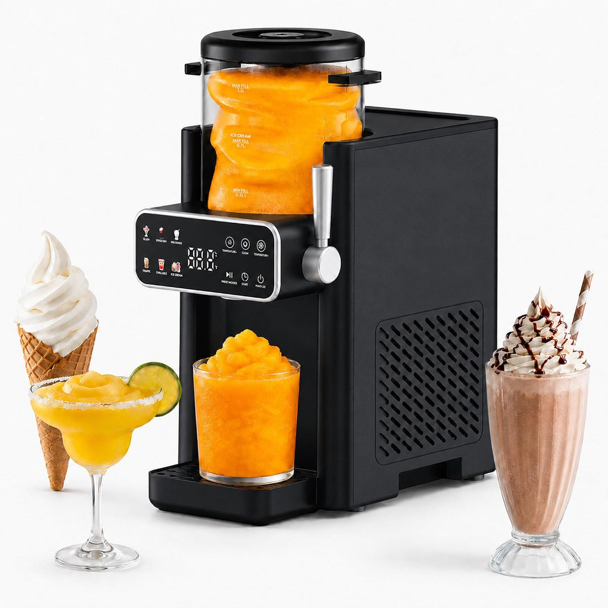 SiroSage, Macchina per cubetti di ghiaccio, 1,2 l, Nero, illuminazione LED, timer, autopulizia