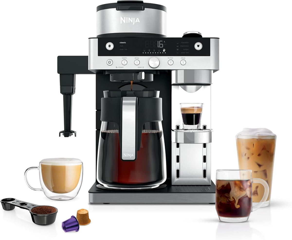 Ninja, Macchina da caffè, CFN802EU, 41,1 x 27,4 x 32,6 cm, 1,8 litri, 6,18 kg, Nero, vano contenitore, 2 in 1