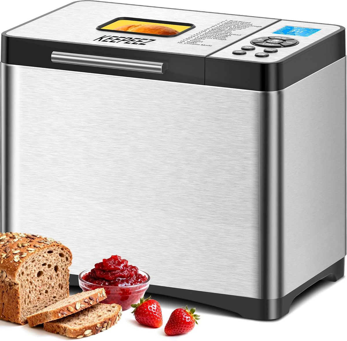 KEEPEEZ, Macchine del pane, 1 kg, Argento, acciaio inox, timer