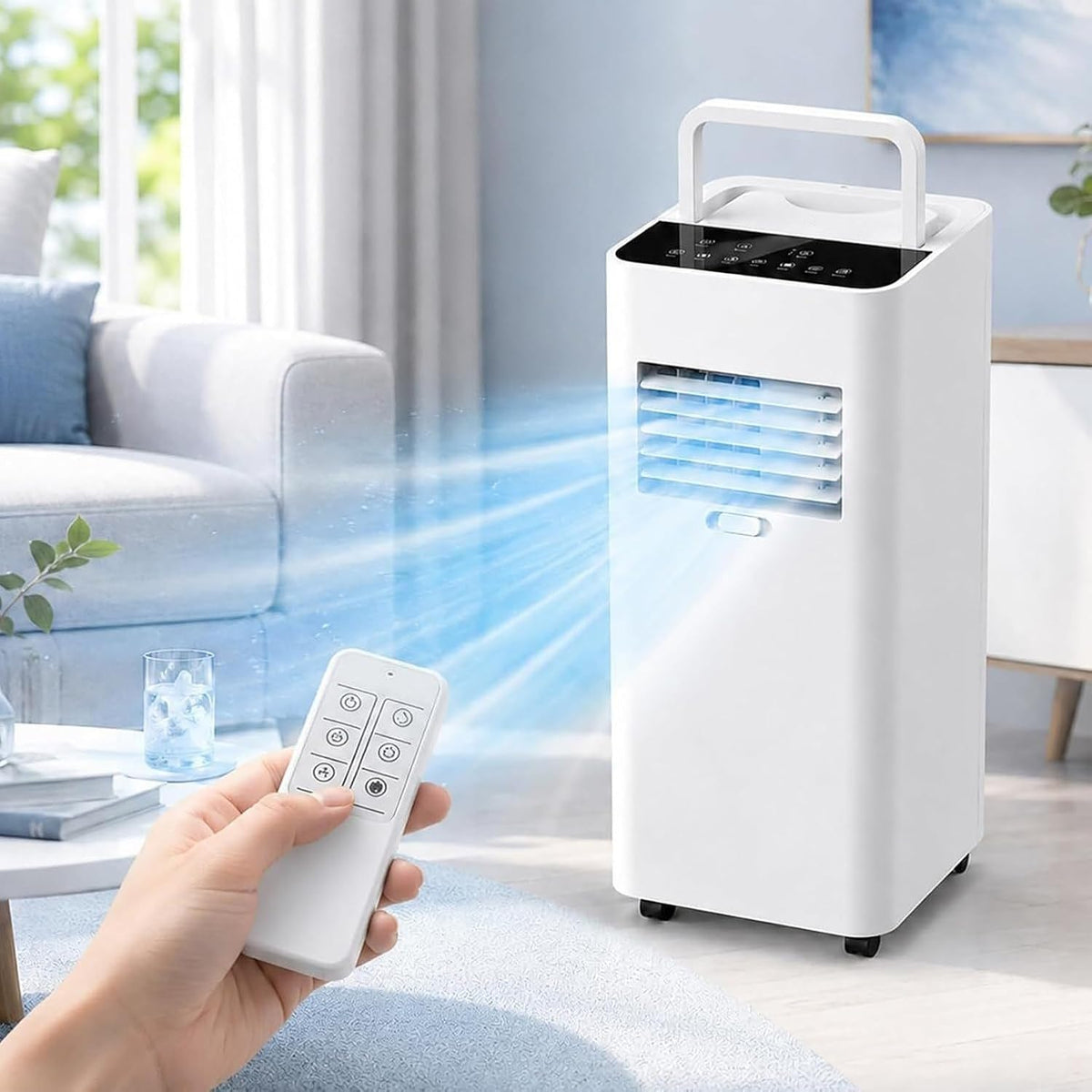 ZHIQXUE, Condizionatore portatile, 5000 BTU, 20 m, 16°C, Bianco, illuminazione LED, telecomando, timer, autopulizia, 3 in 1