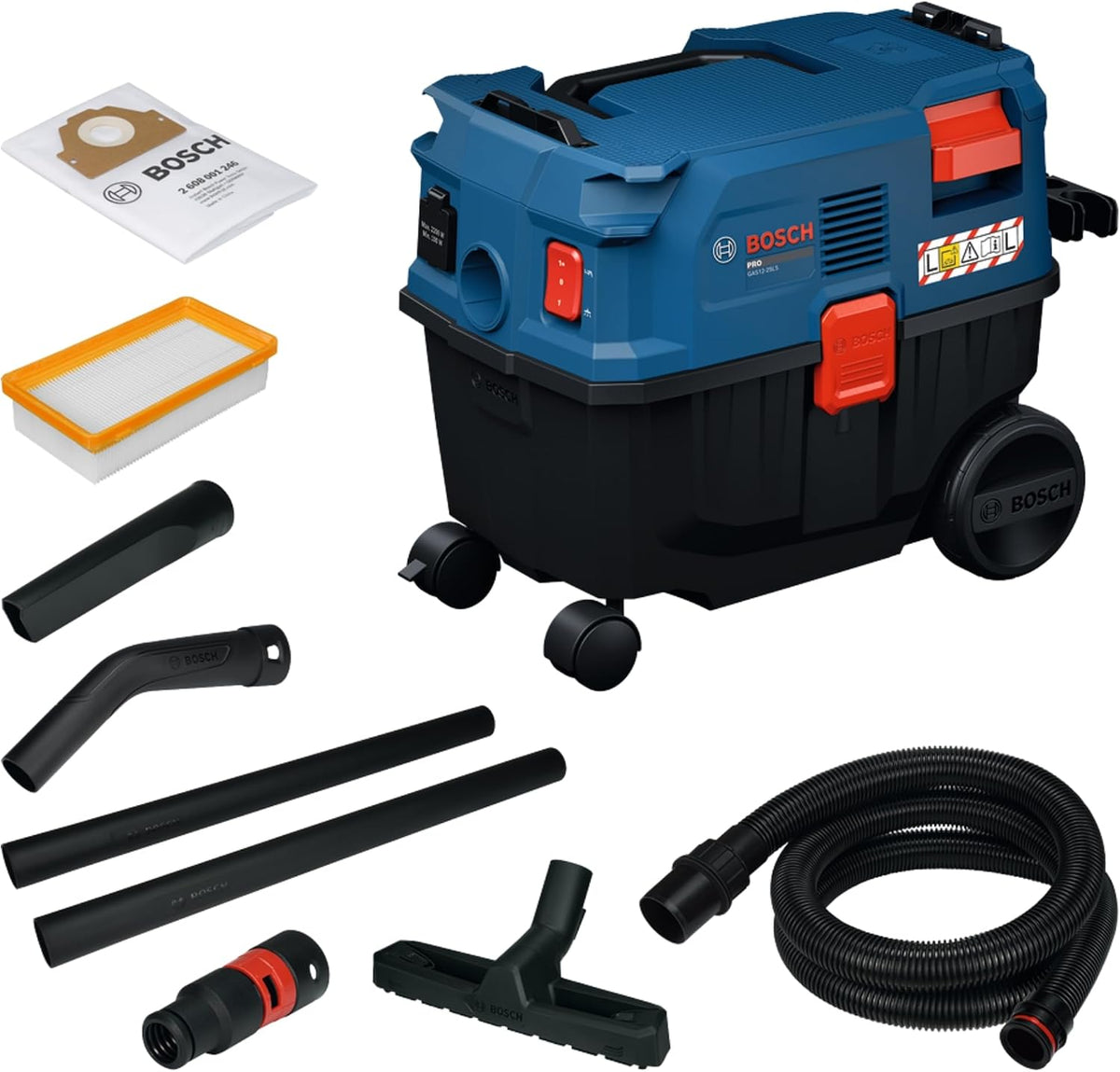 Bosch Professional, Aspirapolvere solidi e liquidi, GAS12-25LS, 3,5 m, 1200 W, Nero