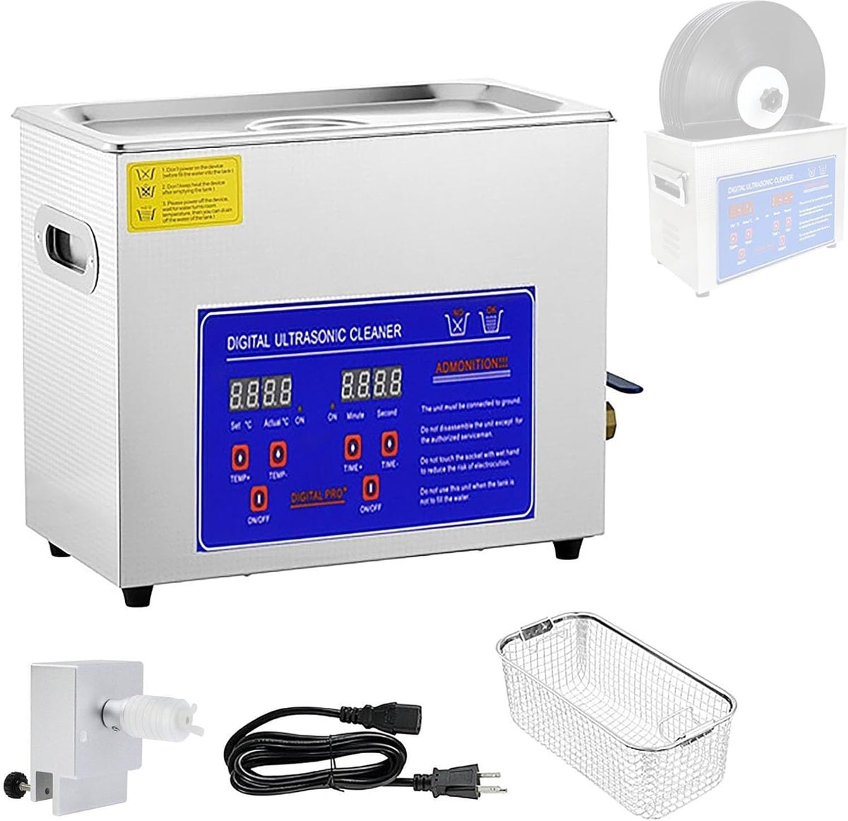 Prodotti di pulizia da laboratorio, 20 °C, 180 W, 10 L, Nero, acciaio inox, timer