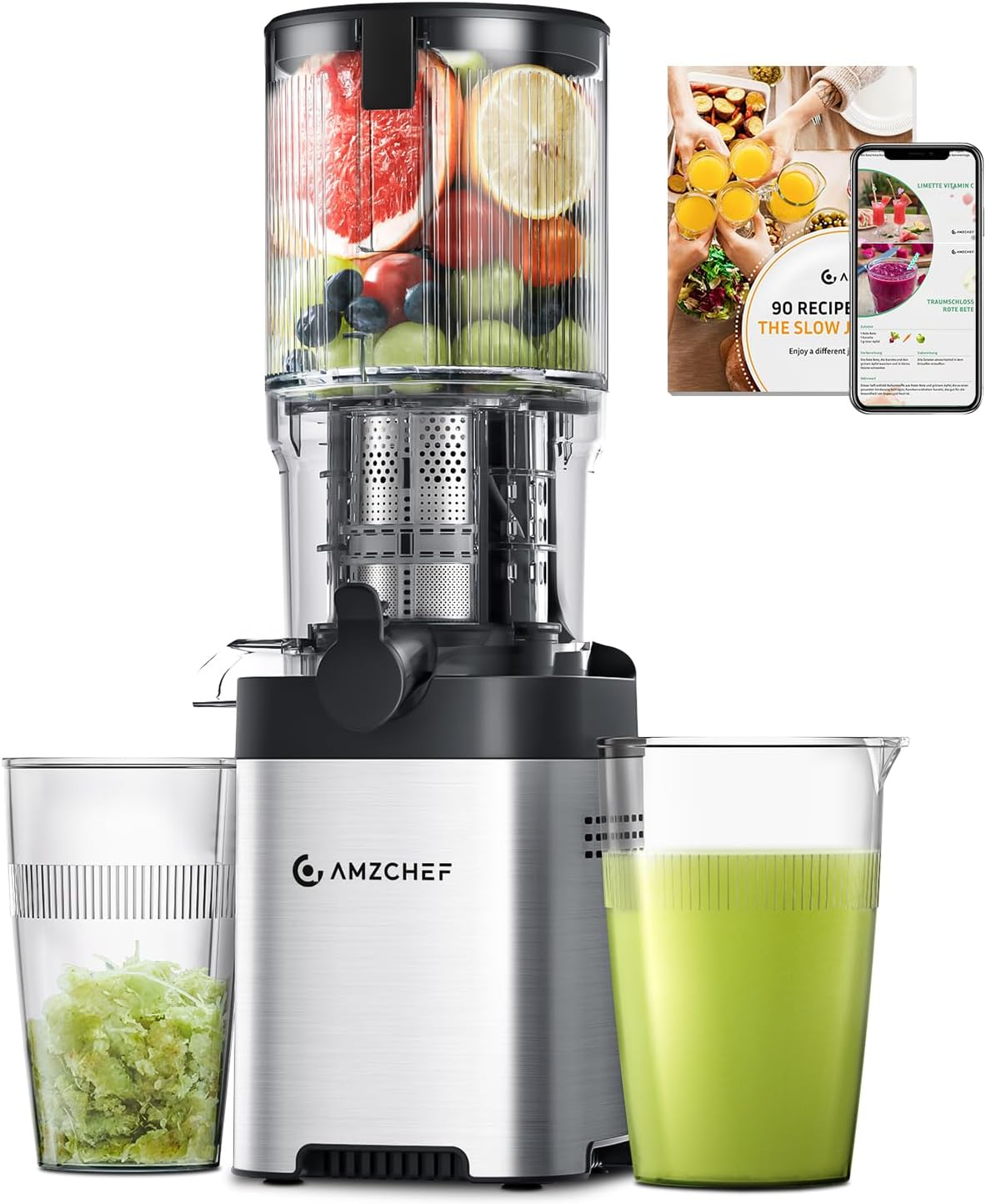 AMZCHEF, Centrifughe ed estrattori di succo, 126 Mm, Argento, acciaio inox