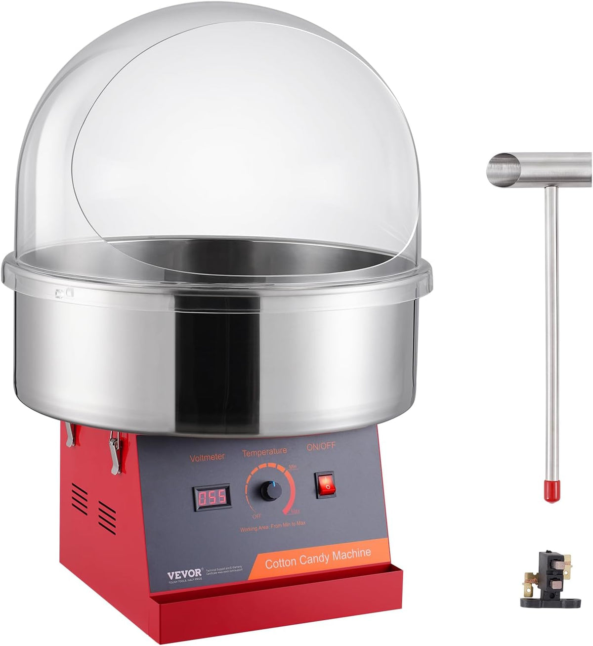 Macchine per zucchero filato, VEVOR, 1 kW, 518 x 518 x 415 mm, 16,3 pollici, Argento, acciaio inox