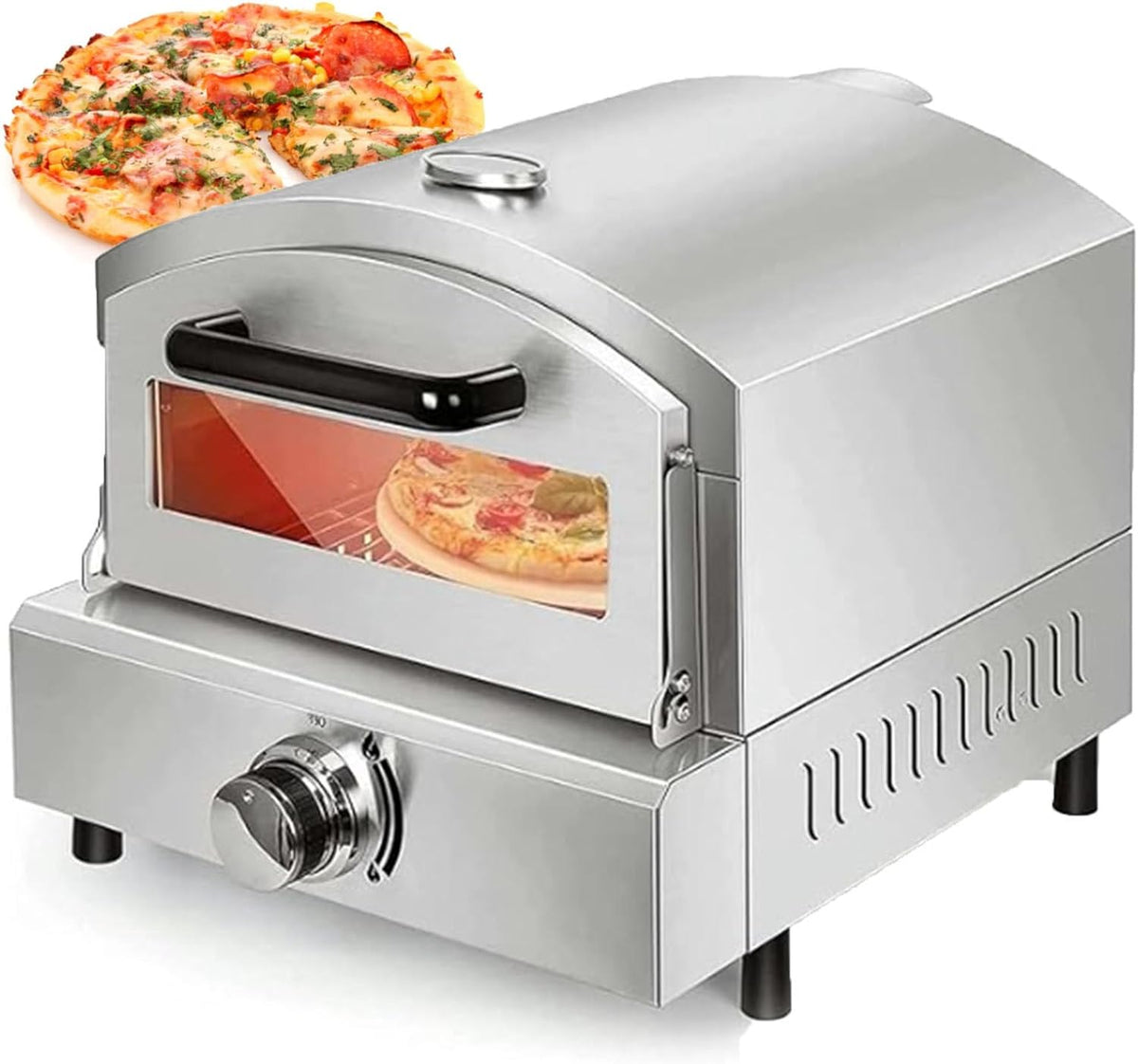 URJWAN, Forno per pizza, 40,5 cm, 3 cm, Nero/Argento, acciaio inox